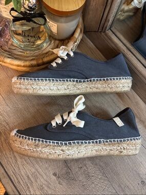 Coolway Canvas Espadrille Lace-Up Sneakers - Charcoal - Size 9